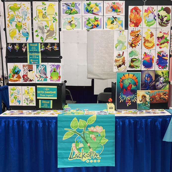 A photo example of the general look and layout of Lackofa's booth when attending comic expos